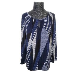 NEW Dana Buchman Navy Blue/White Patchwork Blouse